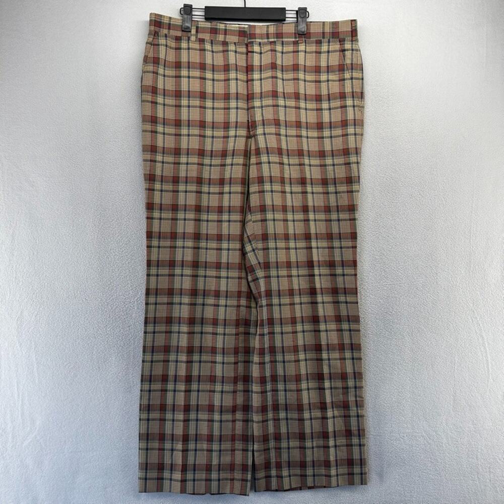 Vintage Hudsons Dress Slacks men's 36x30 Colorful Plaid Check Wide Leg Talon 70s